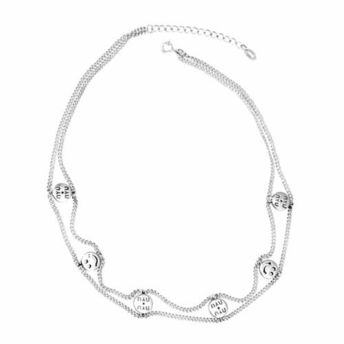Smile face charms 925 silver multi layer 2 chains choker necklace
